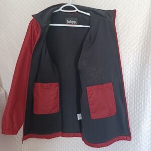 Totes Wind Jacket Men's Large Maroon Full Zip Pockets Black Fleece Lined